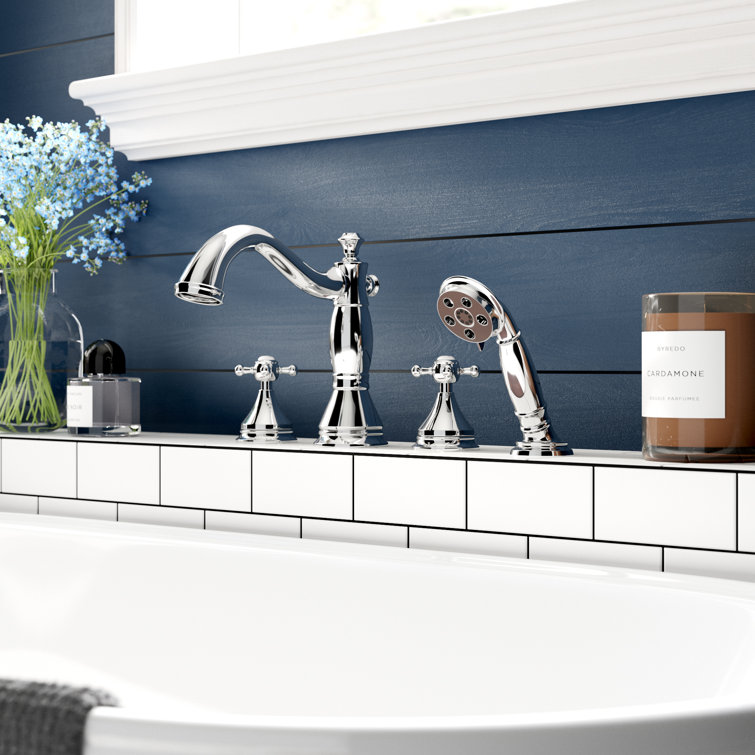 Cassidy Chrome Deck-Mount Roman Tub Faucet with Hand Shower