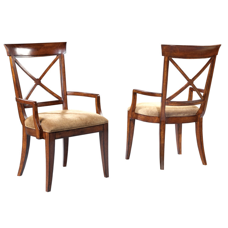 Brown Velvet Upholstered Cross Back Arm Chair
