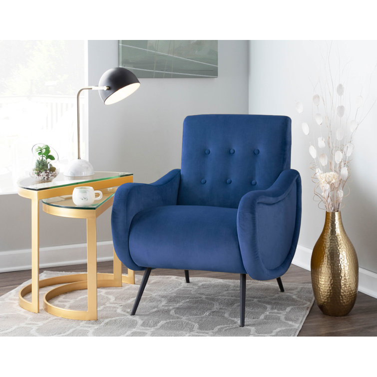 Modern Blue Velvet Rafael Accent Chair with Metal Legs