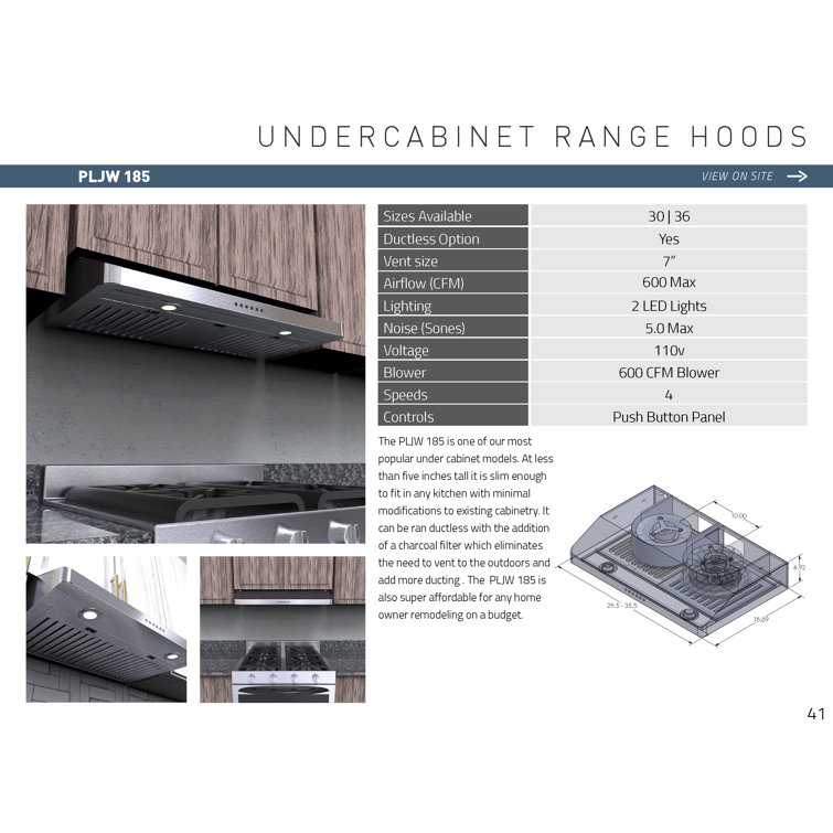 36-Inch Stainless Steel Under Cabinet Range Hood with LED Lights