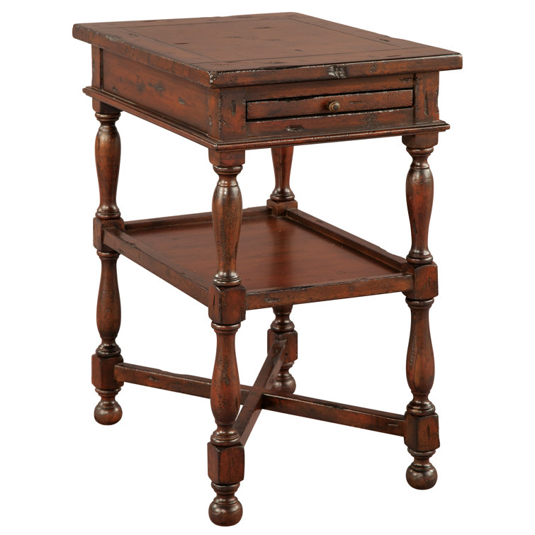 Traditional Mahogany Brown Side Table with Storage Tray