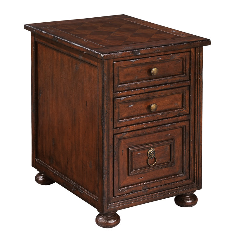 Havana Antique Mahogany Chairside Chest with Mirrored Drawers