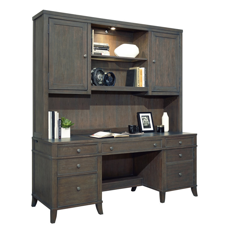 Traditional Executive Desk in Gray-Brown with Leather Top