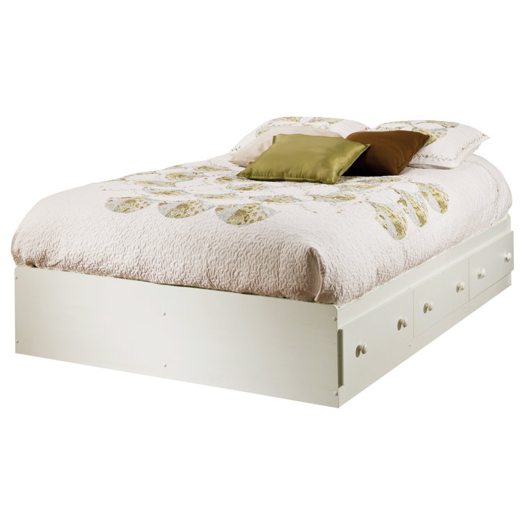 White Twin Wood Frame Bed with Storage Drawers