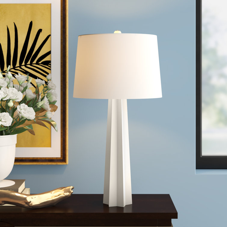 Elegant Star Silhouette White Glass Table Lamp with Linen Shade