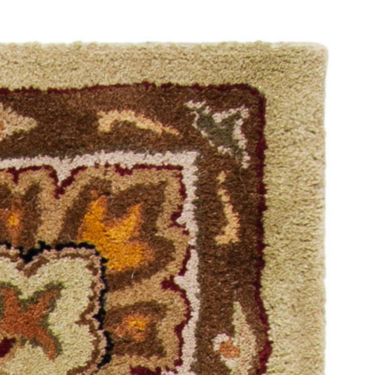 Green and Ivory Hand-Tufted Wool 6' x 9' Oriental Rug