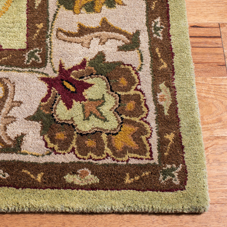 Green and Ivory Hand-Tufted Wool 6' x 9' Oriental Rug