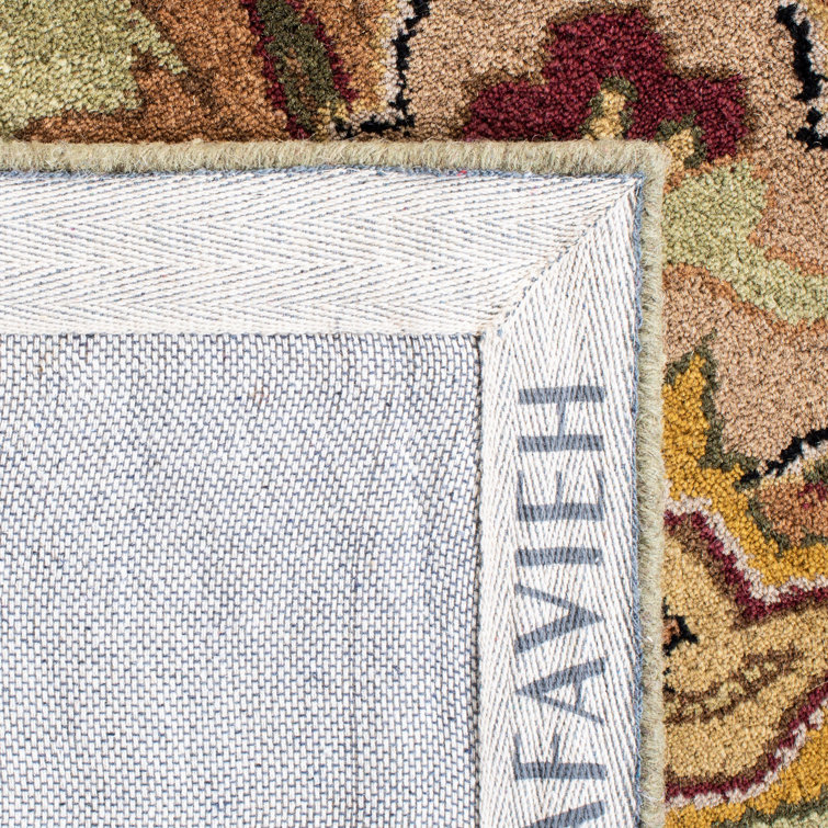 Green and Ivory Hand-Tufted Wool 6' x 9' Oriental Rug
