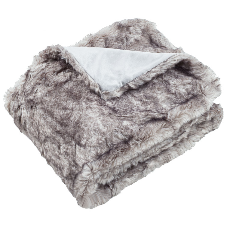 Gray Faux Fur Machine Washable Throw Blanket