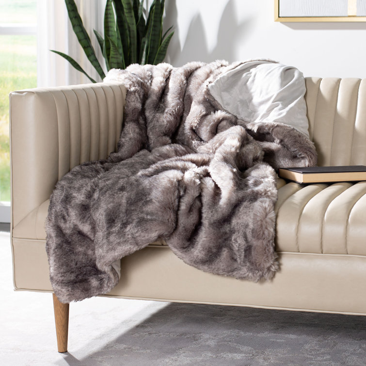 Gray Faux Fur Machine Washable Throw Blanket