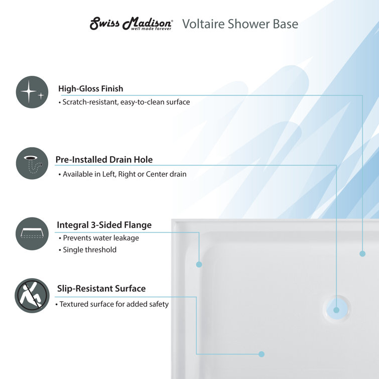 Voltaire 60" x 30" Glossy White Acrylic Shower Base