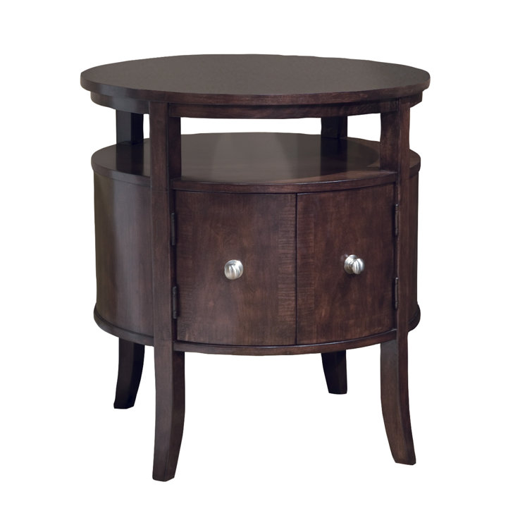 Cherry Round Solid Wood End Table with Storage