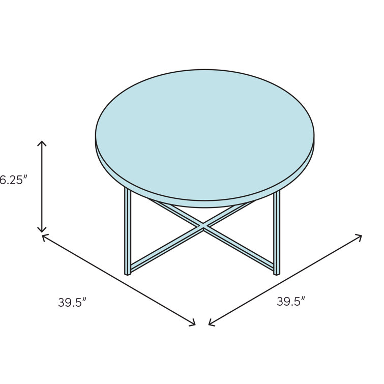 Natural Wood X-Leg Round Glass Coffee Table