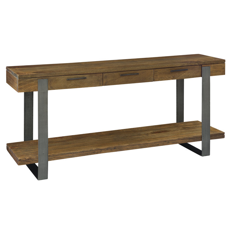 Ashley Transitional 68'' Brown Wood and Iron Console Table with Mirrored Storage