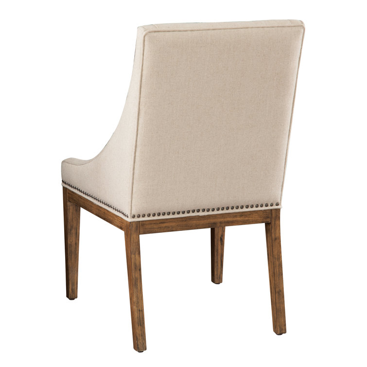Cream Linen Upholstered Accent Chair with Brown Wood Frame