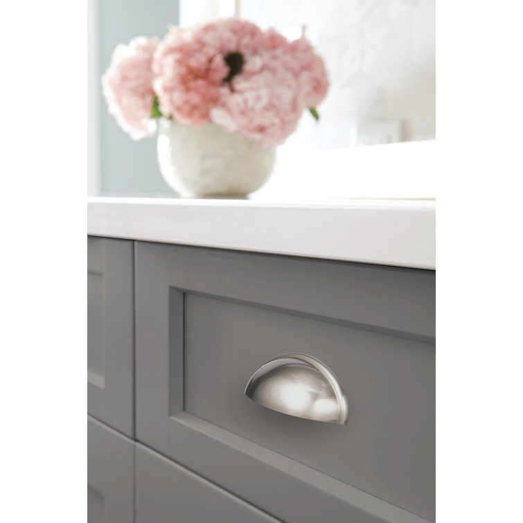 Satin Nickel Brushed Cup Pull with Mounting Hardware