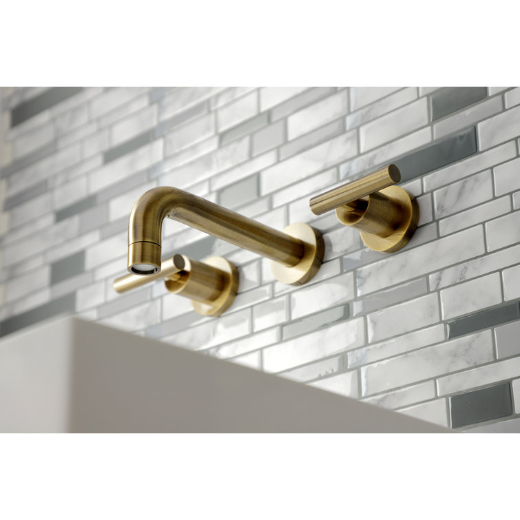 Manhattan Elegance Antique Brass Dual-Lever Wall-Mounted Bathroom Faucet