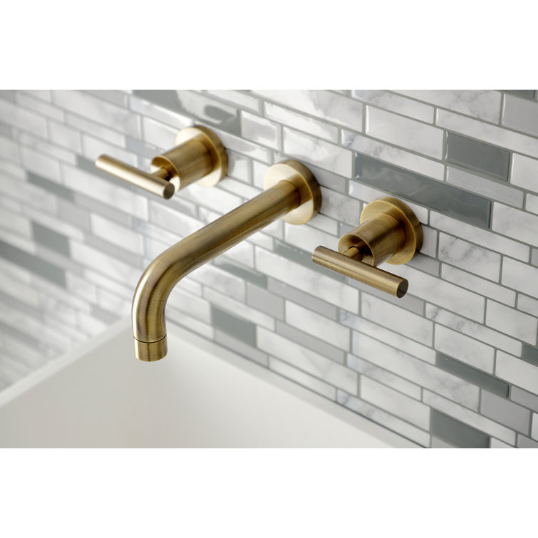 Manhattan Elegance Antique Brass Dual-Lever Wall-Mounted Bathroom Faucet