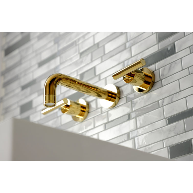 Manhattan Elegance 8-inch Polished Brass Wall Mount Bathroom Faucet