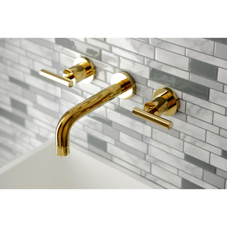Manhattan Elegance 8-inch Polished Brass Wall Mount Bathroom Faucet