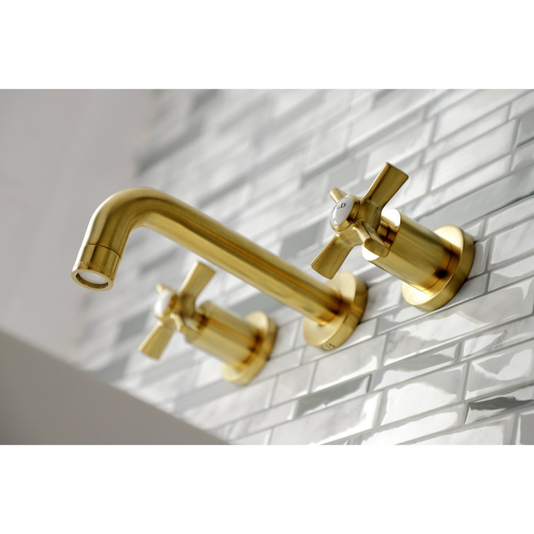 Elegant Art Deco Inspired Brushed Brass Wall Mount Bathroom Faucet