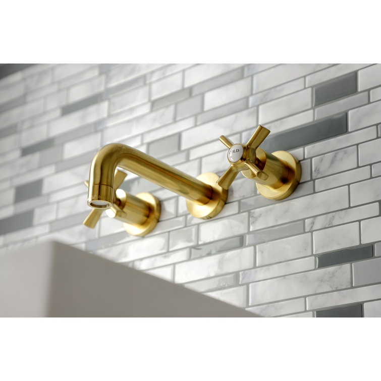 Elegant Art Deco Inspired Brushed Brass Wall Mount Bathroom Faucet