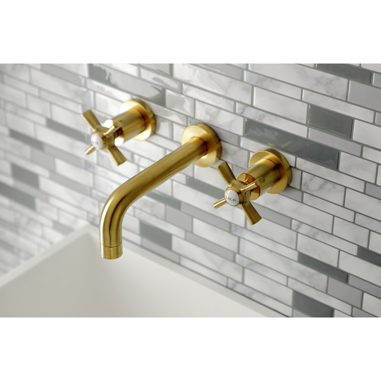 Elegant Art Deco Inspired Brushed Brass Wall Mount Bathroom Faucet