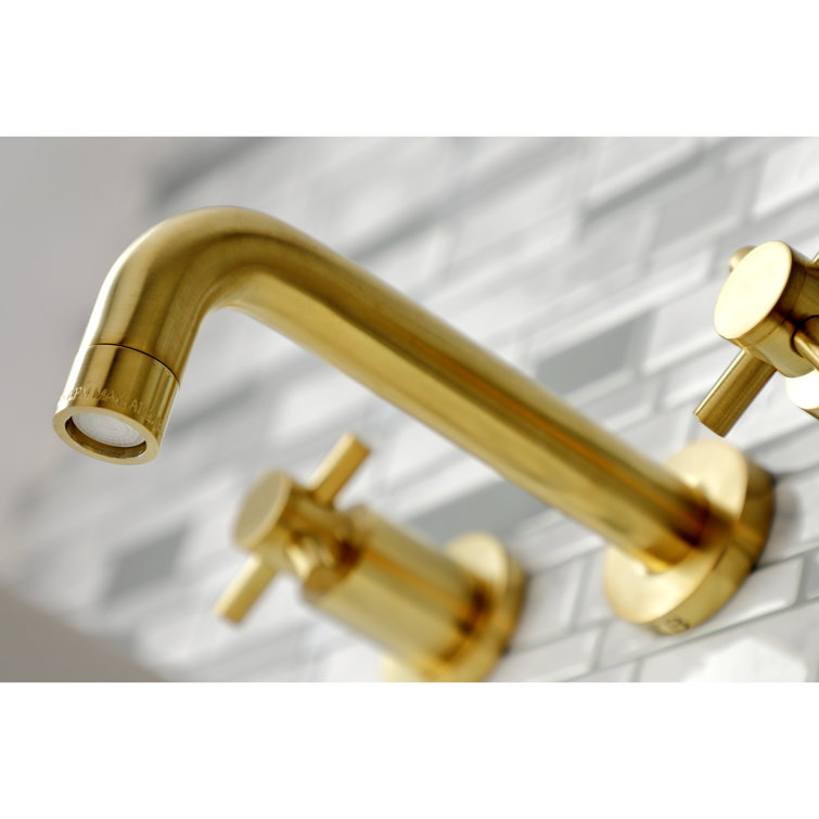 Polished Nickel Brass Wall Mount Bathroom Faucet with Cross Handles