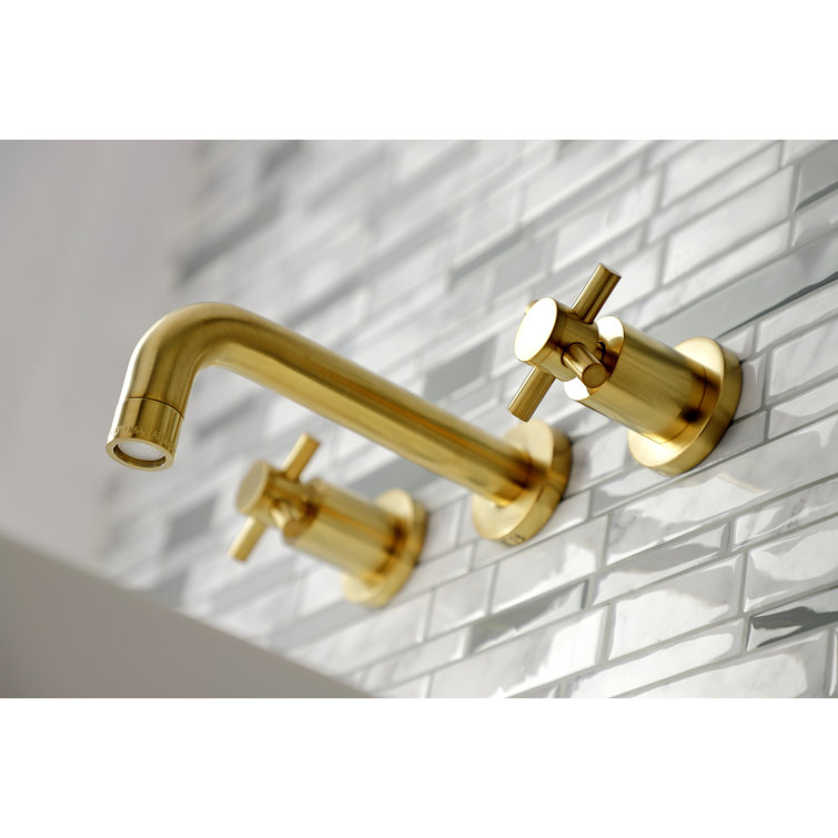 Polished Nickel Brass Wall Mount Bathroom Faucet with Cross Handles