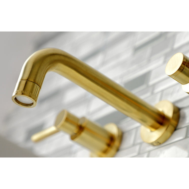 Brushed Brass Wall Mount Bathroom Faucet with Dual Handles