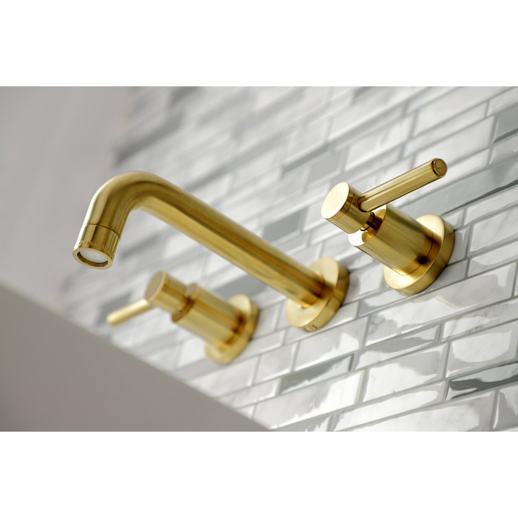 Brushed Brass Wall Mount Bathroom Faucet with Dual Handles