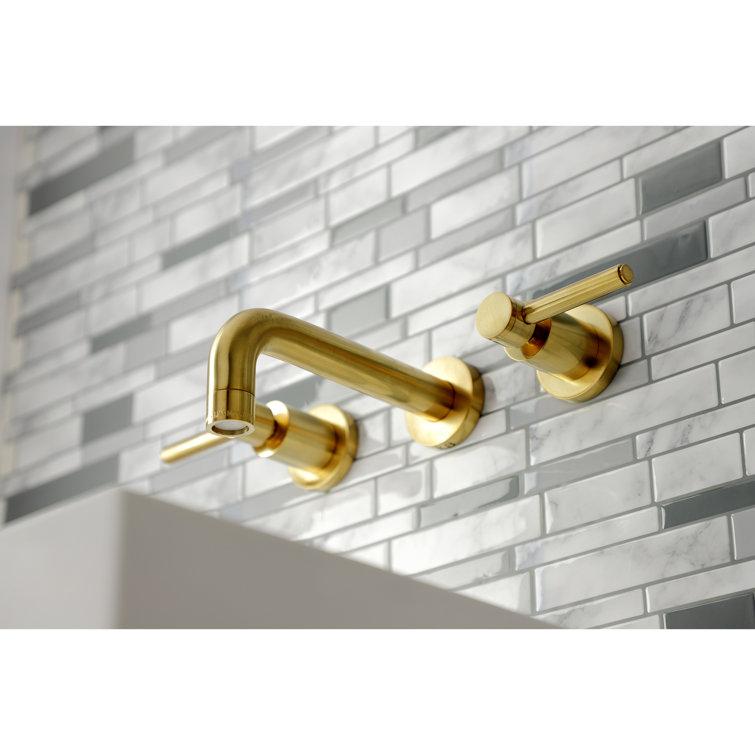 Brushed Brass Wall Mount Bathroom Faucet with Dual Handles