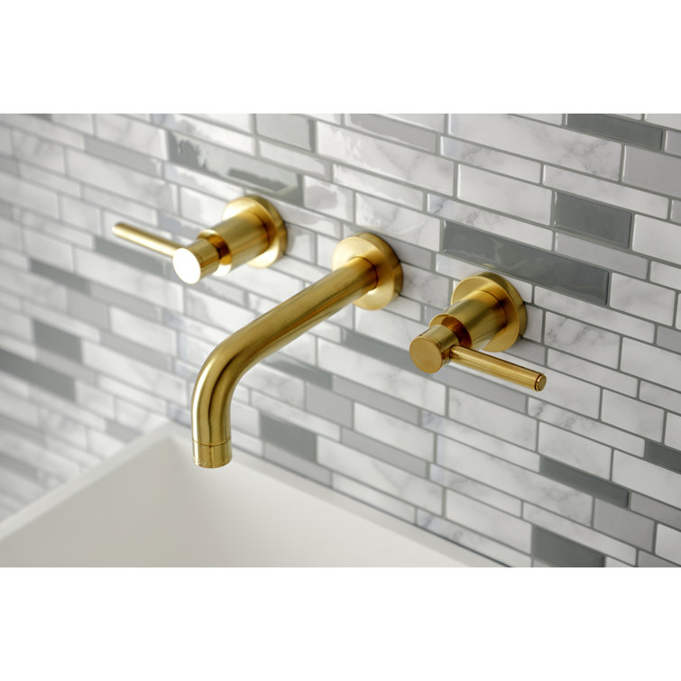 Brushed Brass Wall Mount Bathroom Faucet with Dual Handles