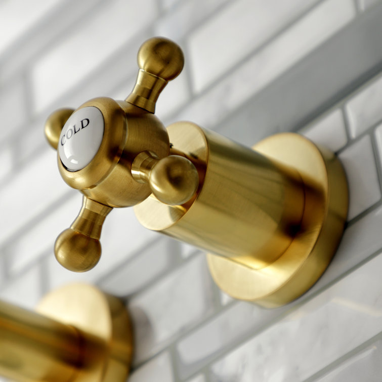 Brushed Brass Wall Mount Bathroom Faucet with Dual Handles