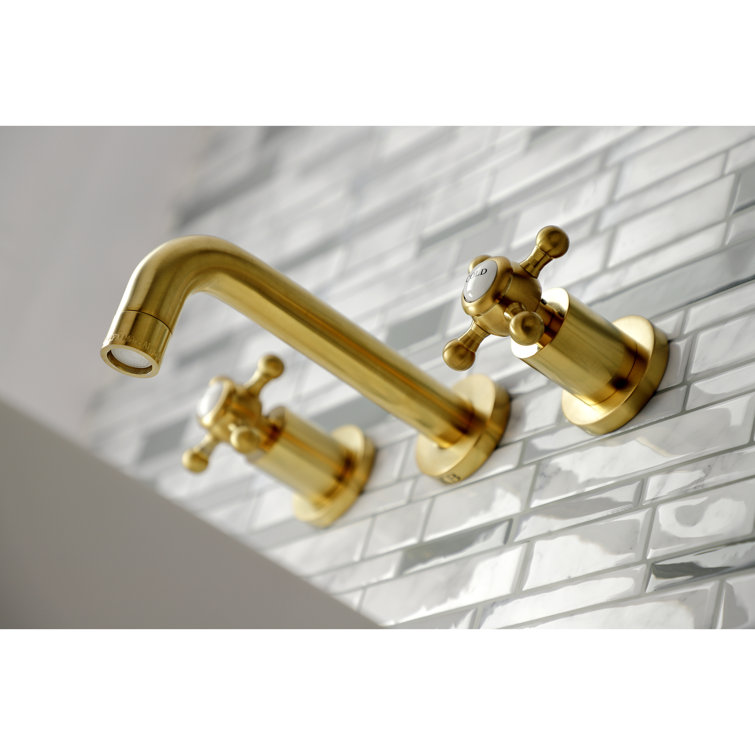 Brushed Brass Wall Mount Bathroom Faucet with Dual Handles