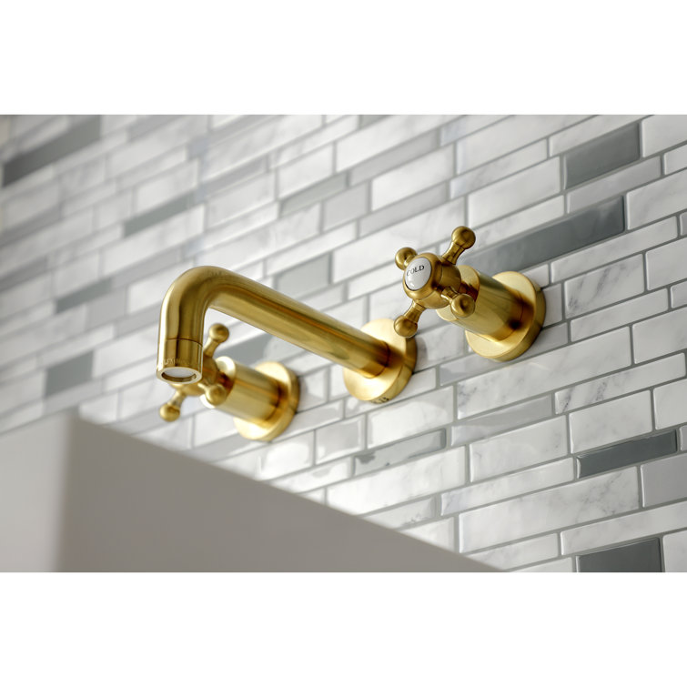 Brushed Brass Wall Mount Bathroom Faucet with Dual Handles