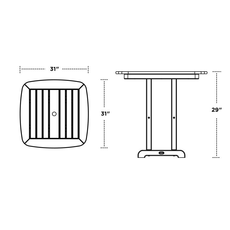 White 31'' Square Outdoor Dining Table with Umbrella Hole