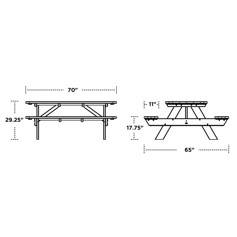 Black 72'' Recycled Plastic Picnic Table with Benches