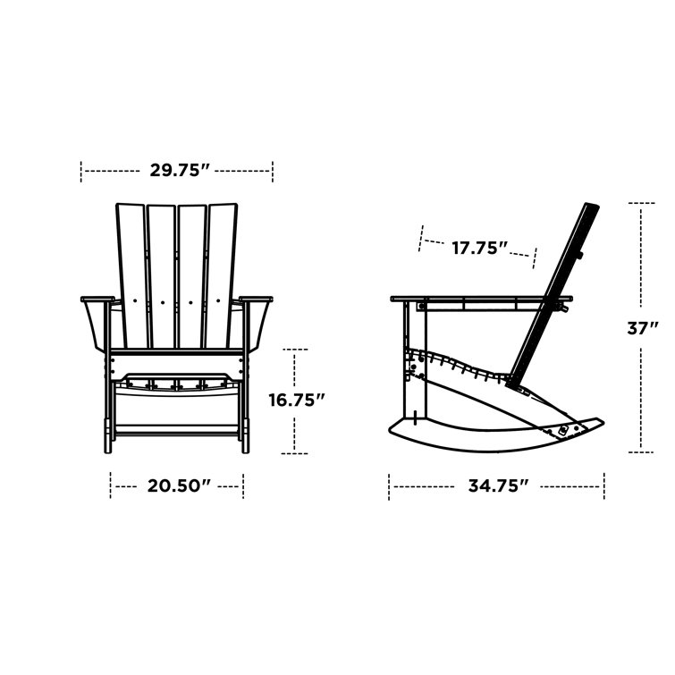 Black Polypropylene Adirondack Rocking Chair with Arms