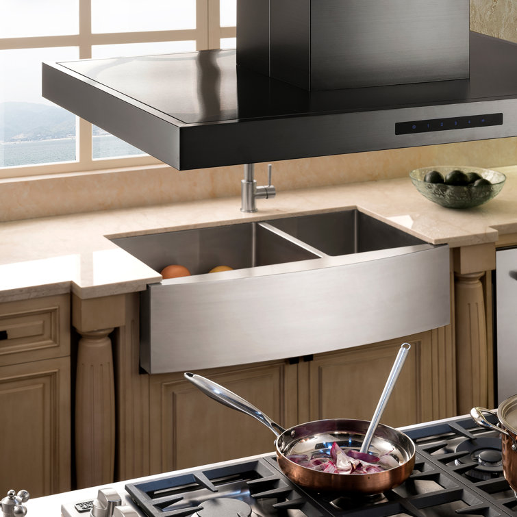 36" Black Stainless Steel Convertible Island Range Hood
