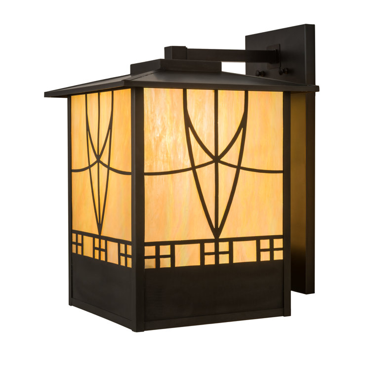 Craftsman Brown 15'' Dimmable Ambient Sconce with Beige Glass Shade