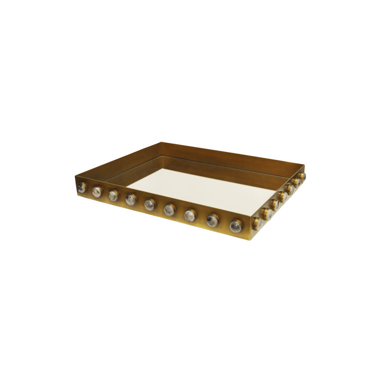 Brass and Glass Rectangular Decorative Tray with Resin Appliques