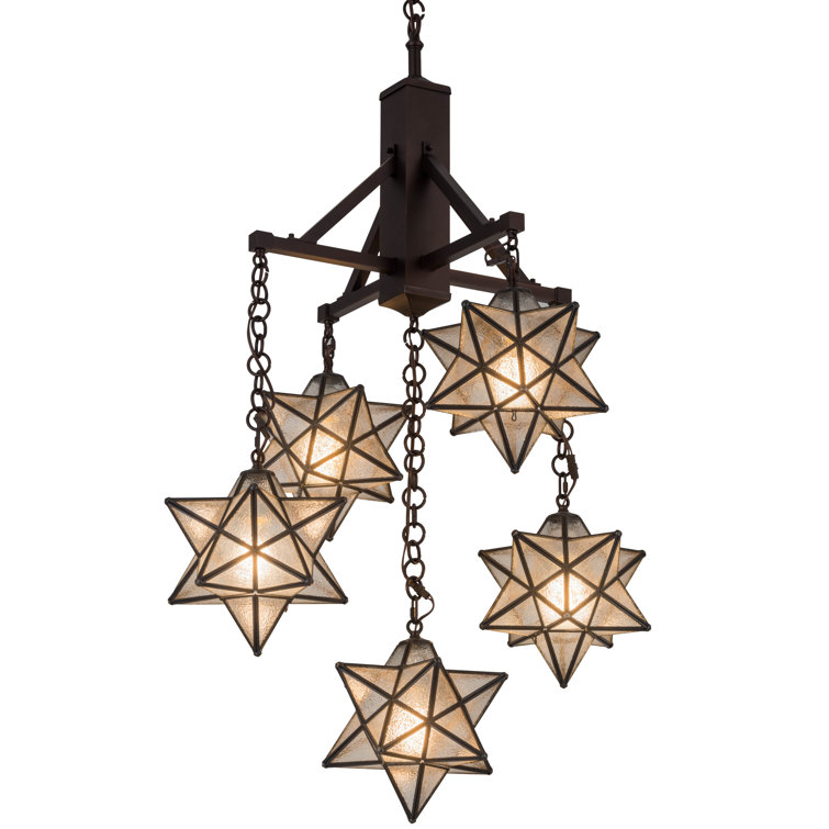 Mahogany Bronze 5-Light Moravian Star Chandelier with Seedy Glass