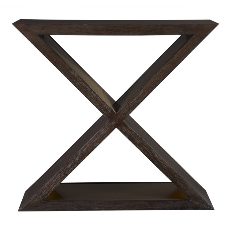 Brown Oak and Brass Rectangular Console Table