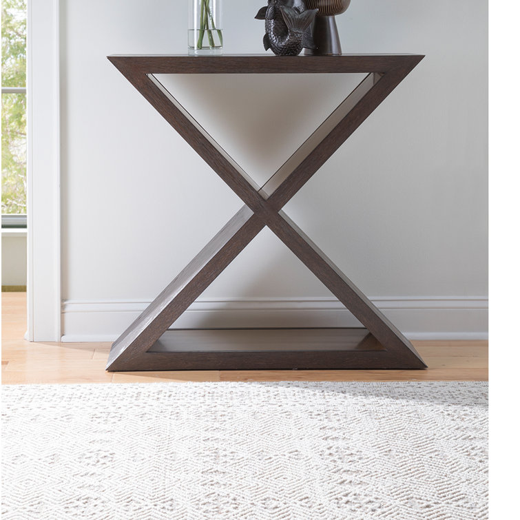 Brown Oak and Brass Rectangular Console Table