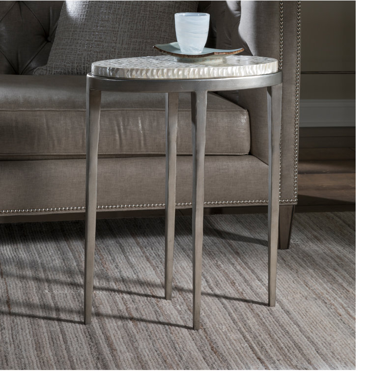 Silver Oval Transitional Spot Table with Troca Shell Top