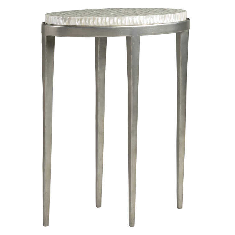 Silver Oval Transitional Spot Table with Troca Shell Top