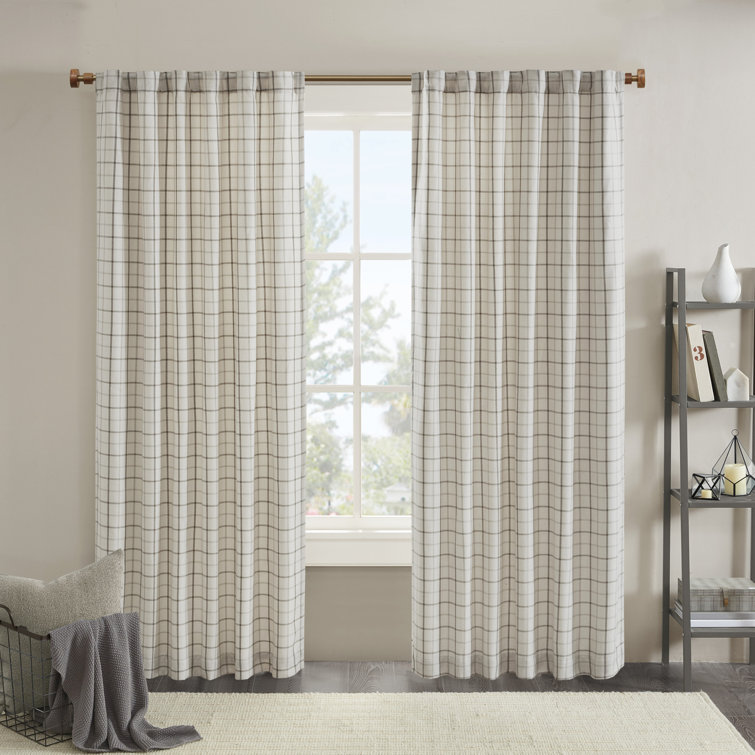 Gray Plaid Light-Filtering Polyester Curtain Panel