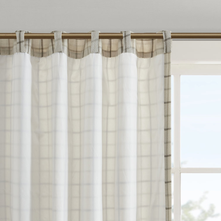 Gray Plaid Light-Filtering Polyester Curtain Panel