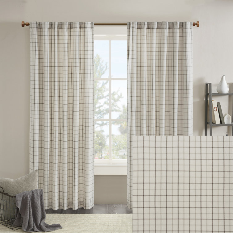 Gray Plaid Light-Filtering Polyester Curtain Panel